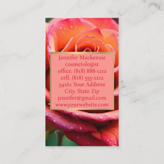 Roze en Perzik Roos AI Gegenereerd Visitekaartje (Achterkant)