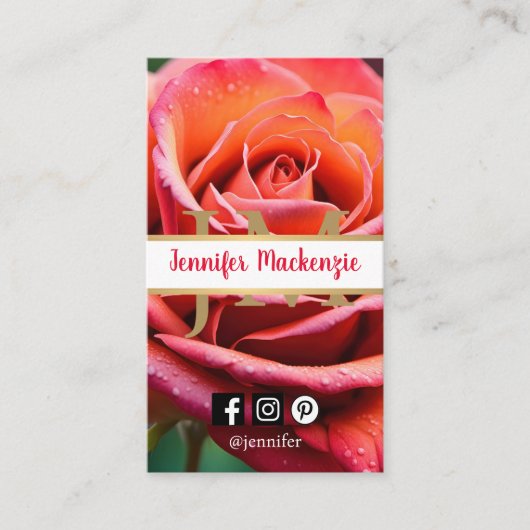 Roze en Perzik Roos AI Gegenereerd Visitekaartje (Voorkant)