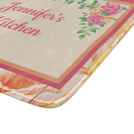 Roze en Perzik Rozen Haar Eigen Glas Snijplank (Hoek)