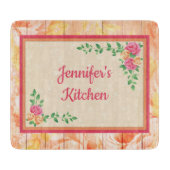 Roze en Perzik Rozen Haar Eigen Glas Snijplank (Voorkant)