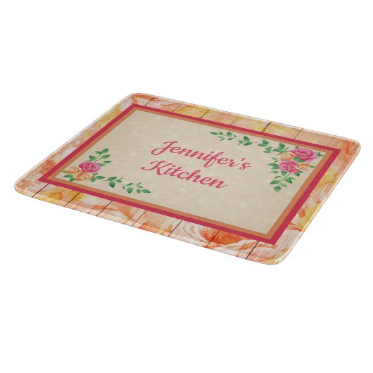 Roze en Perzik Rozen Haar Eigen Glas Snijplank (Hoek)