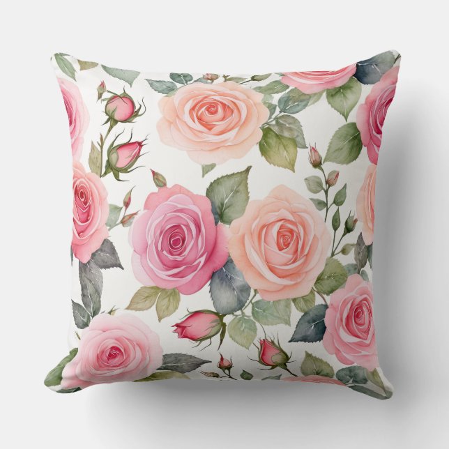 Roze en perzik Rozen Kussen (Voorkant)