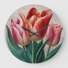 roze en perzik tulp wandklok