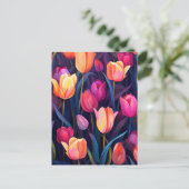 Roze en perzik tulpen bloemmotief briefkaart (Staand voorkant)