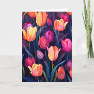 Roze en perzik tulpen bloemmotief kaart
