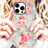 Roze en perzik waterverf bloemenuitmonogram Case-Mate iPhone case