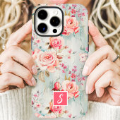 Roze en perzik waterverf bloemenuitmonogram Case-Mate iPhone case