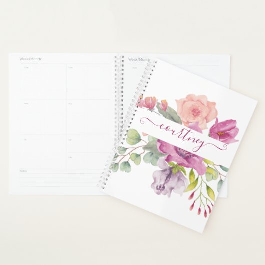 Roze en perzik waterverf bloemstuk gepersonaliseer planner (Display)
