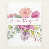 Roze en perzik waterverf bloemstuk gepersonaliseer planner (Voorkant)