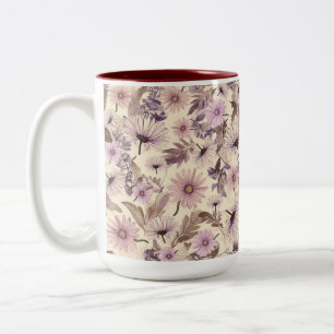  roze en perzik wilde bloemen tweekleurige koffiemok
