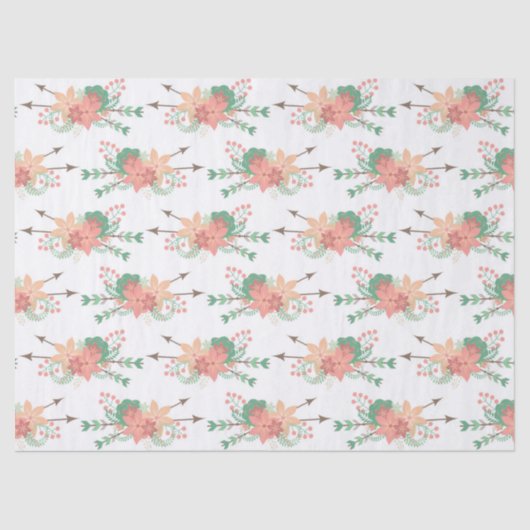 Roze en Perzikbloemen met pijlen op wit Tissuepapier (Voorkant)