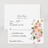 Roze en PerzikFloral en Greenery geen RSVP-korrels RSVP Kaartje (Voorkant / Achterkant)