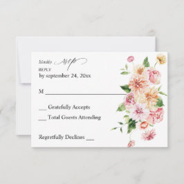 Roze en PerzikFloral en Greenery geen RSVP-korrels RSVP Kaartje