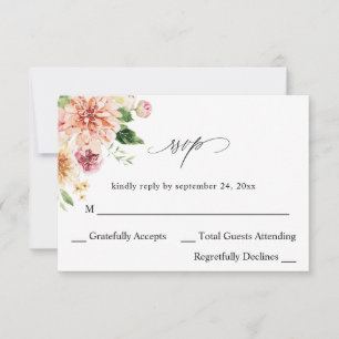Roze en PerzikFloral en Greenery op RSVP V2 Kaartje
