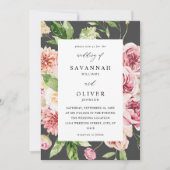 Roze en PerzikFloral & Greenery Wedding - Grijs Kaart (Voorkant)