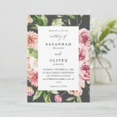 Roze en PerzikFloral & Greenery Wedding - Grijs Kaart (Staand voorkant)