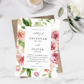 Roze en PerzikFloral & Greenery Wedding Uitnodigin Kaart