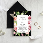 Roze en PerzikFloral & Greenery Wedding - Zwart Kaart<br><div class="desc">Deze trouwuitnodiging is voorzien van roze en perzikkleurige handbeschilderde floralen op een zwart oppervlak voor een elegant, dramatisch effect. Het roze en perzikpalet zijn geweldig voor zomer- en lentendendingen met bijna elk thema. Met onze bruiloft-sjablonen kun je je huwelijksuitnodigingen snel creëer. Het enige wat je nodig hebt is je informatie....</div>