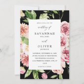 Roze en PerzikFloral & Greenery Wedding - Zwart Kaart (Voorkant)