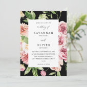 Roze en PerzikFloral & Greenery Wedding - Zwart Kaart (Staand voorkant)