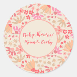 Roze en perzikkleurig bloemig ronde sticker