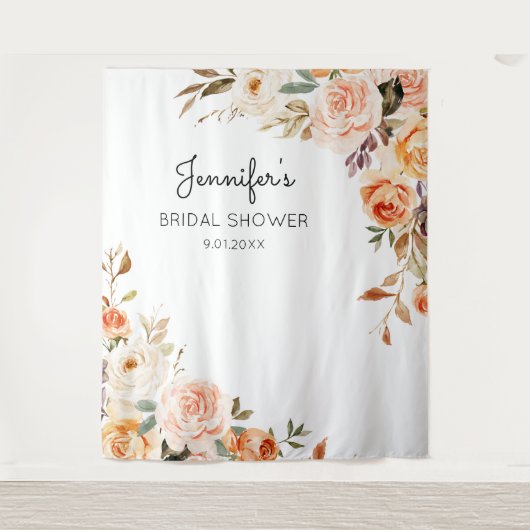 Roze en perzikkleurige bloemige bruidsshower of -f wandkleed (Voorkant)