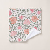 Roze en perzikkleurige Roos Tuinprinthanddoeken Bad Handdoek (Wasdoekje)