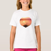 Roze en perzikmeer zonnefoto-hart t-shirt (Voorkant)