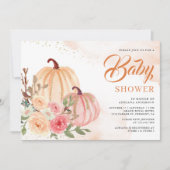 Roze en perzikpompoen Floral Herfst Baby shower Kaart (Voorkant)