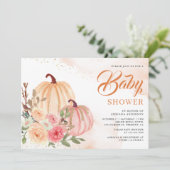 Roze en perzikpompoen Floral Herfst Baby shower Kaart (Staand voorkant)