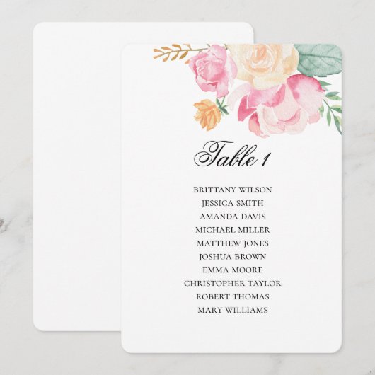 Roze en perzikzitkaart. Floral bruiloft Kaart (Voorkant / Achterkant)