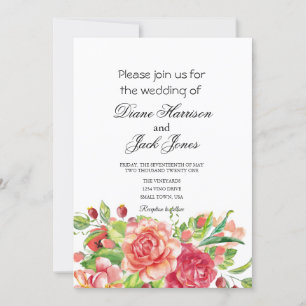 Roze en Perzische Floral Wedding Kaart