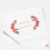 Roze en Perzische Floral Wedding Ovale Sticker (Envelop)