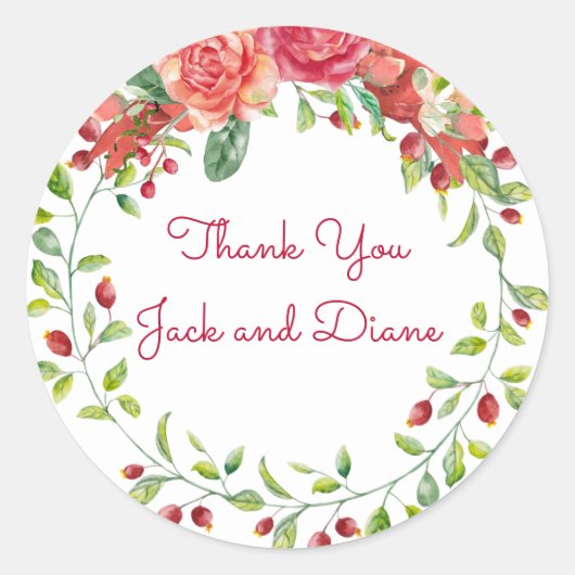 Roze en Perzische Floral Wedding Ronde Sticker (Voorkant)