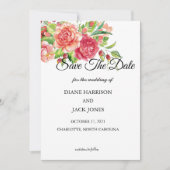 Roze en Perzische Floral Wedding sparen de Datum Kaart (Voorkant)