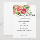 Roze en Perzische Floral Wedding sparen de Datum Kaart (Voorkant / Achterkant)