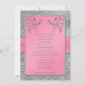 Roze en Pewter Heart Monogrammed Invitation Kaart (Achterkant)