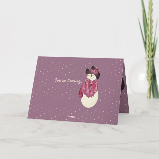 Roze en Plum Sneeuwman Feestdagen Kaart (Achterkant)