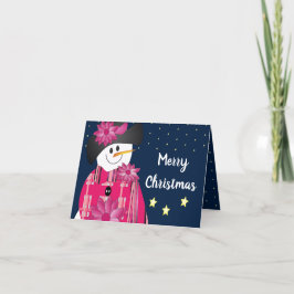 roze en polka dot sneeuwman feestdagen kaart