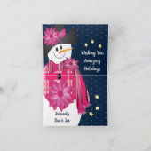 roze en polka dot sneeuwman feestdagen kaart (Binnen)