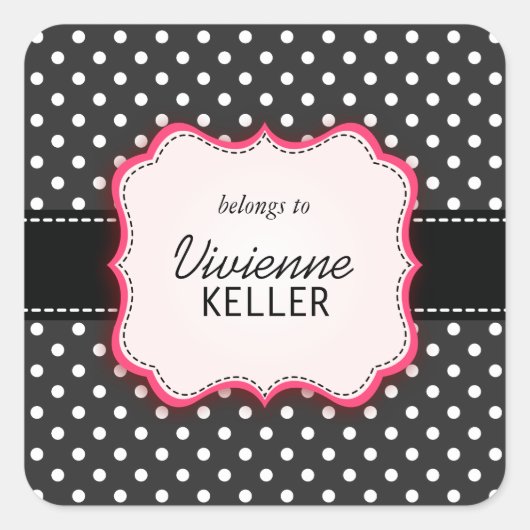 Roze en Polka Dots Vierkante Sticker (Voorkant)