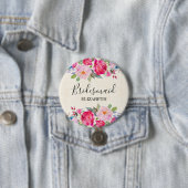 roze en pony Border Bridesmaid Ronde Button 7,6 Cm (In situ)