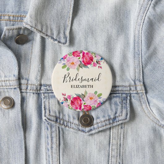  roze en pony Border Bridesmaid Ronde Button 7,6 Cm (In situ)