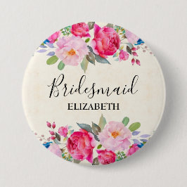 roze en pony Border Bridesmaid Ronde Button 7,6 Cm