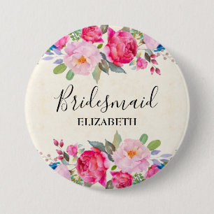  roze en pony Border Bridesmaid Ronde Button 7,6 Cm