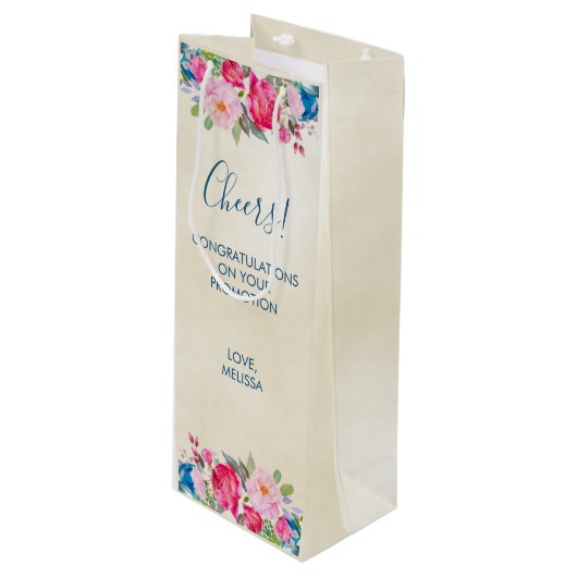  roze en pony border Cheers! Wijn Cadeautas (Voorkant Gekanteld)