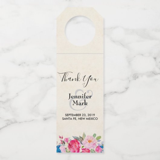  roze en pony Border Wedding Bedankt Flessenhanger (Voorkant)