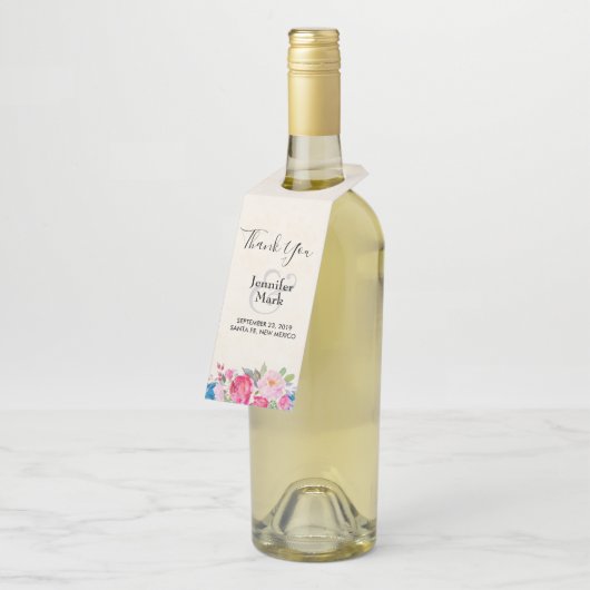 roze en pony Border Wedding Bedankt Flessenhanger (Schuin)