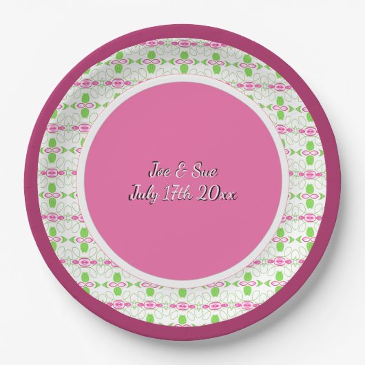 Roze en pruim patroon bruiloft papieren bordje (Voorkant)