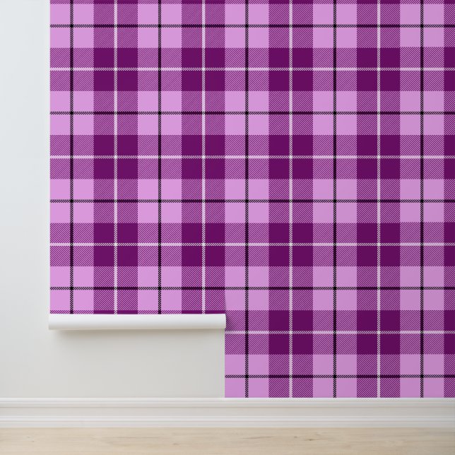 Roze en pruim tartan plakken behang (Applicatie)